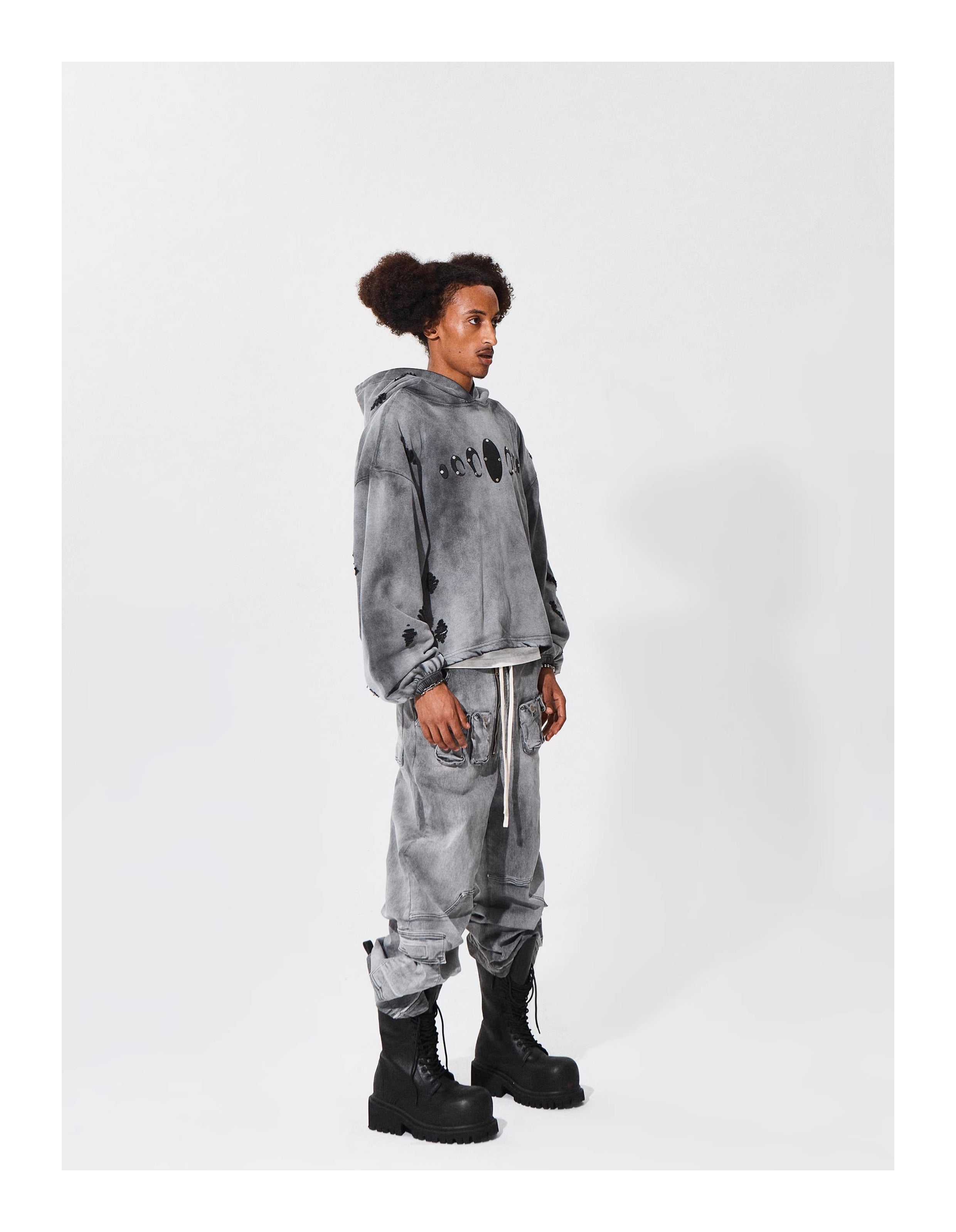 KARMANISTIC Distressed Washed Rivets Hoodie