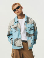 EMPTY REFERENCE Blue Camouflage Pockets Work Jacket