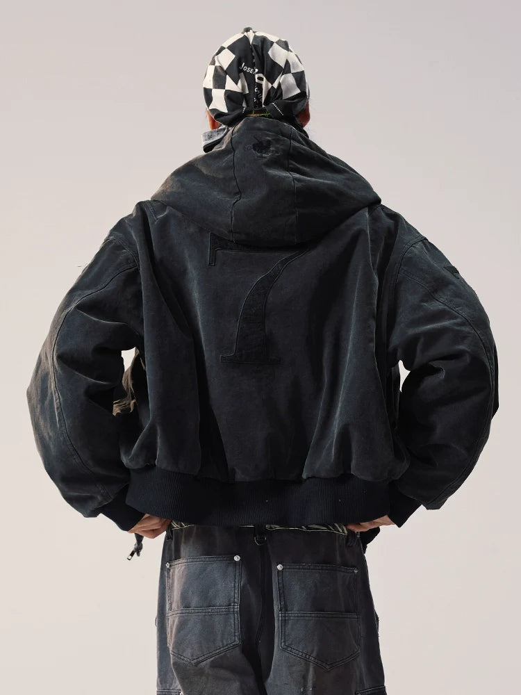Remedy Embroidered Washed Hooded Bomber Jacket