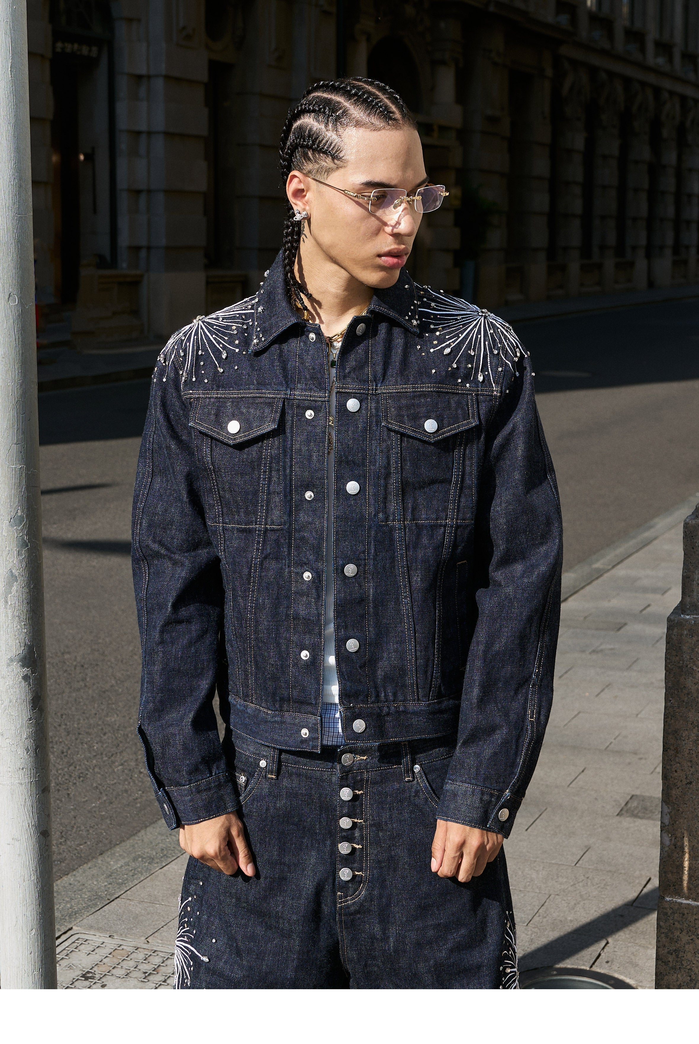 STEEPC Fireworks Rhinestone Denim Jacket