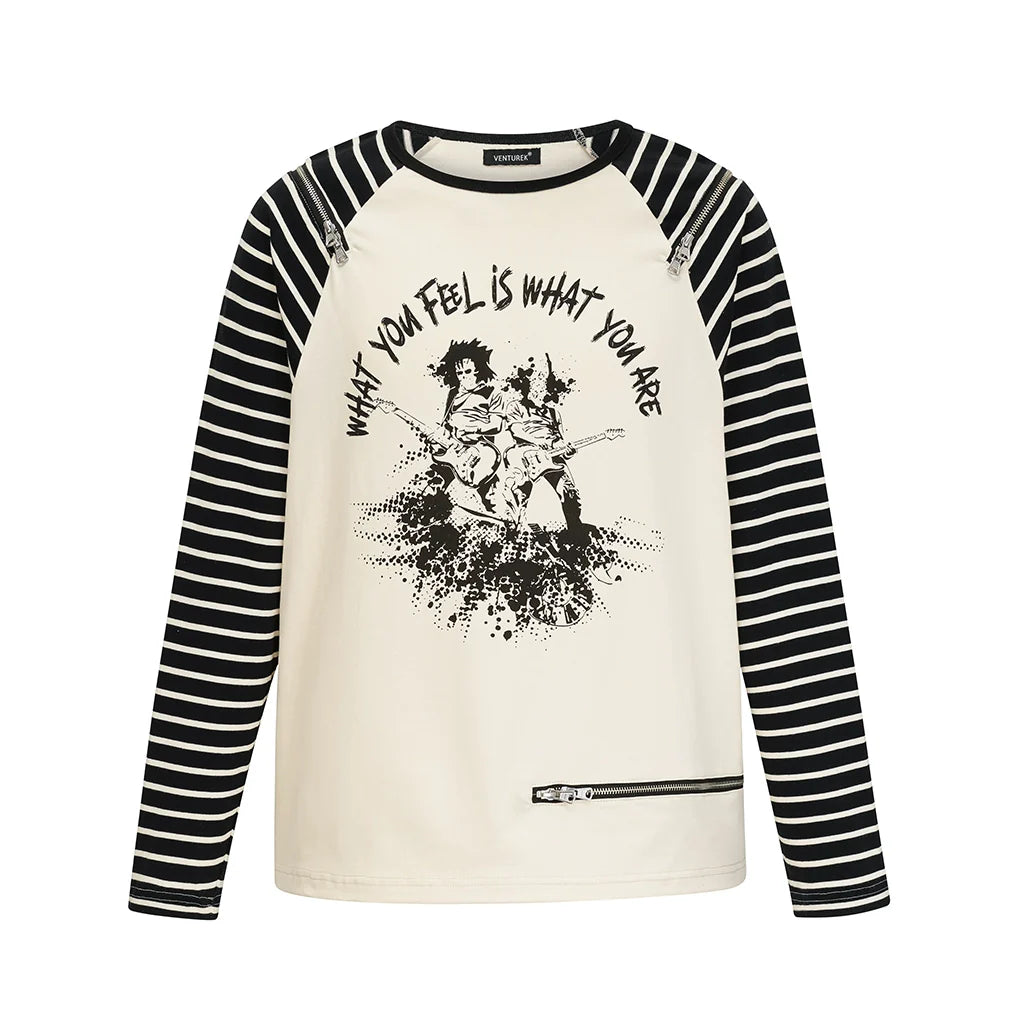 VENTUREK Multi Zipper Stripe Sleeve Raglan Long Sleeve Tee