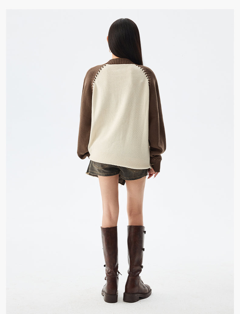 MEDM Color-Blocked Raglan Sleeve Knit Sweater