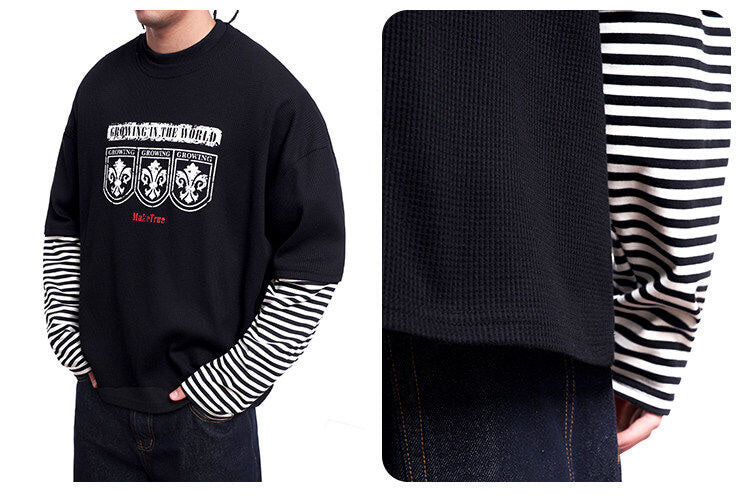 F3F Select Layered Stripe Long Sleeve Waffle Tee