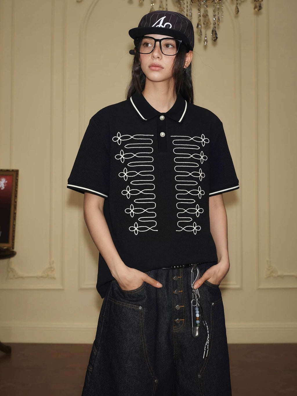 YADcrew Braid Embroidered Waffle Polo Shirt