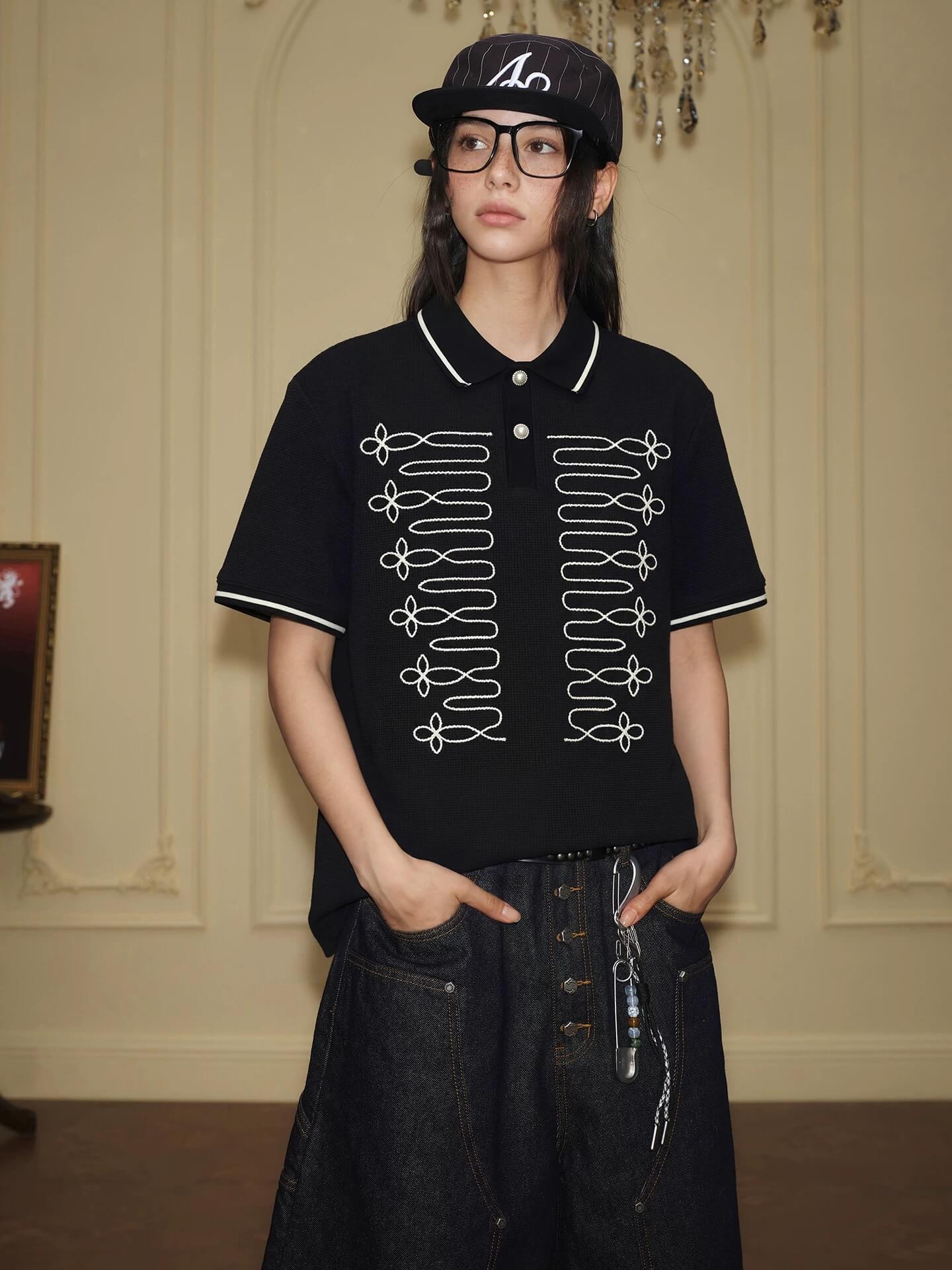 YADcrew Braid Embroidered Waffle Polo Shirt