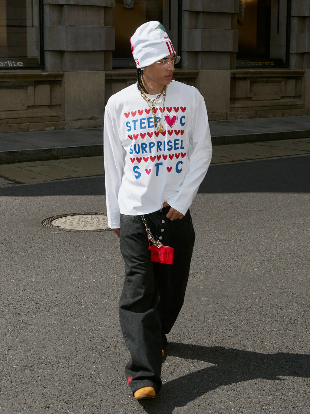 STEEPC Hand Stitched Heart Print Long Sleeve Tee