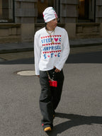 STEEPC Hand Stitched Heart Print Long Sleeve Tee