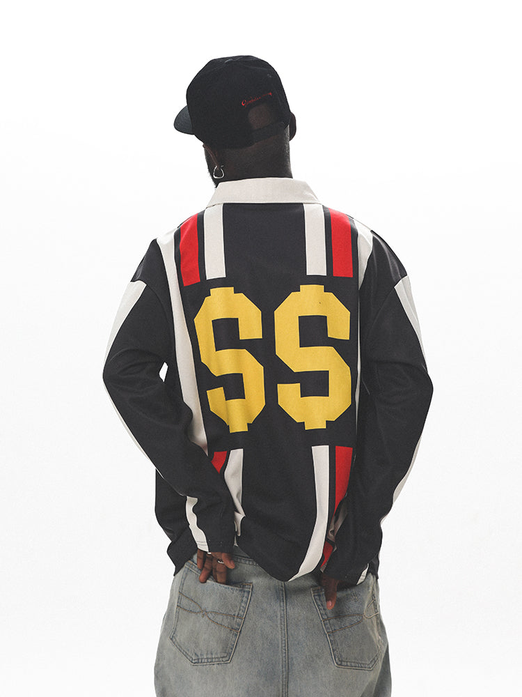 UNTILWERICH Contrast Stitch Long Sleeve Polo Jersey