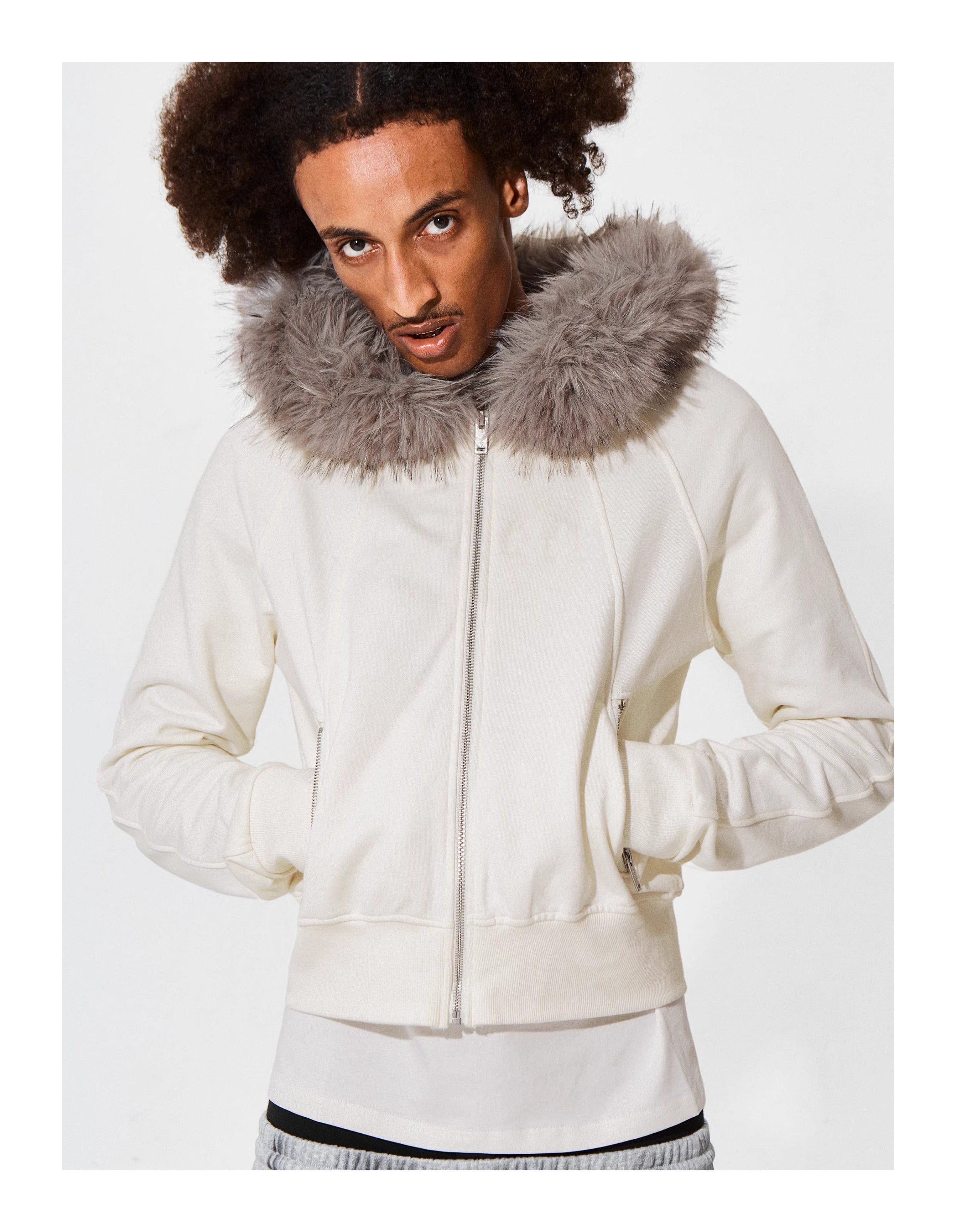 KARMANISTIC Fur Collar Hooded Jacket