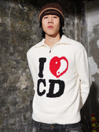 TGFCLUB I LOVE CD Half Zip Fleece Knit Sweater