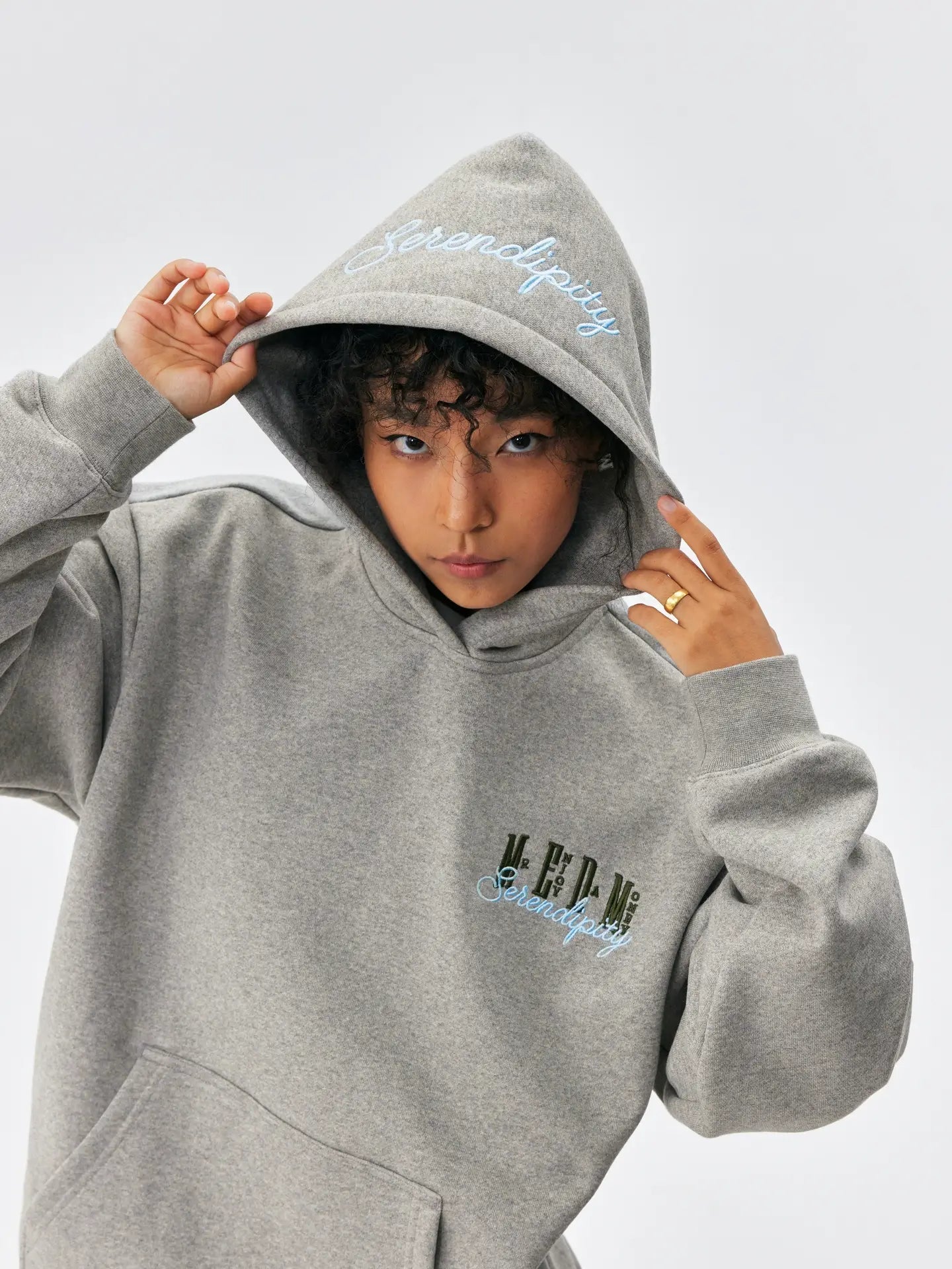 MEDM Basic One Point Embroidered Logo Oversized Hoodie