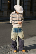 STEEPC Layered Design Washed Distressed Baggy Jeans