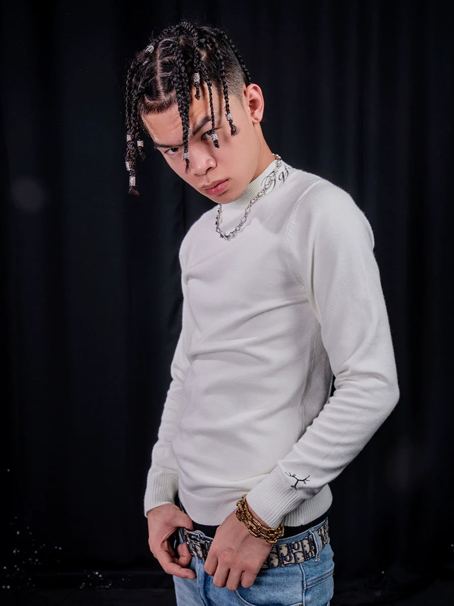 TGFCLUB Embroidered Half Turtleneck Slim Fit Knit Sweater
