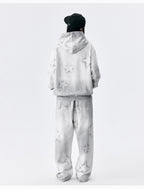 MEDM Washed Star All Over Print Zip Up Hoodie