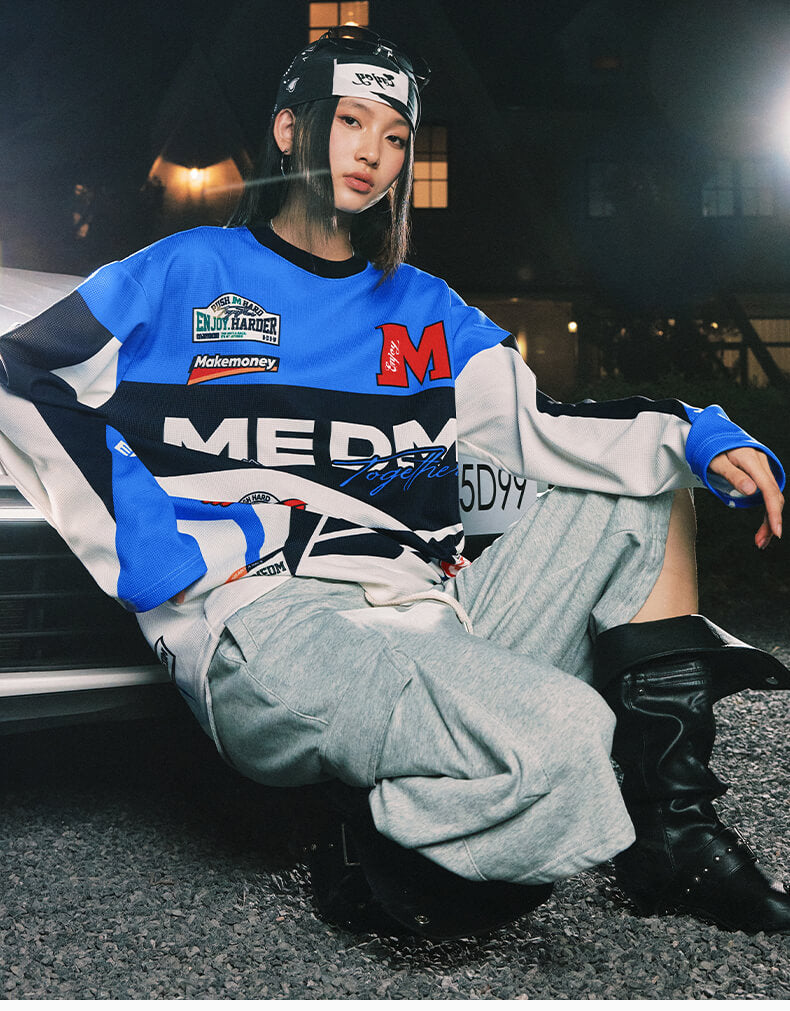 MEDM Biker Color Block Waffle Long Sleeve Jersey