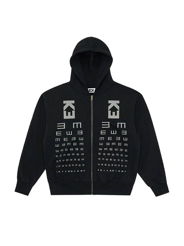 EVILKNIGHT(EK) Eye Chart Logo Print Zip Up Hoodie