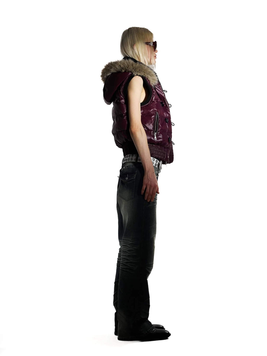 Night Lab Faux Fur Trim Hooded Down Vest