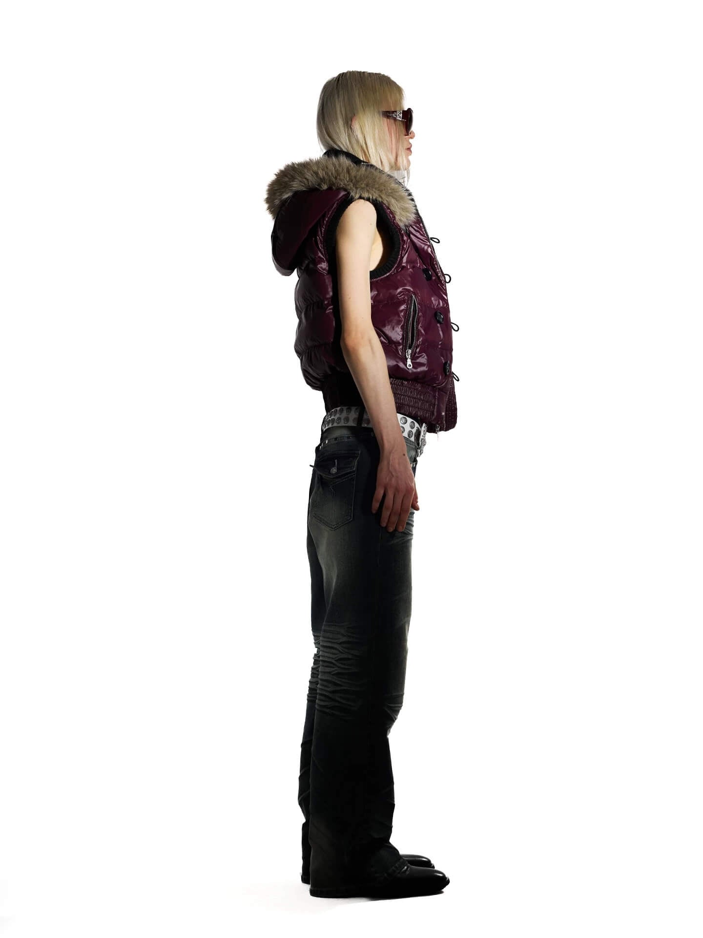Night Lab Faux Fur Trim Hooded Down Vest