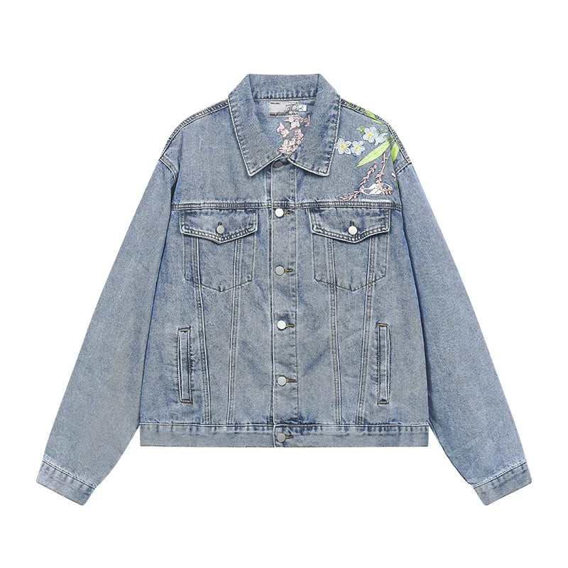 Harsh and Cruel Floral Embroidered Washed Denim Jacket