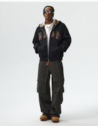 MEDM Leopard Faux Fur Layered Zip Up Hoodie