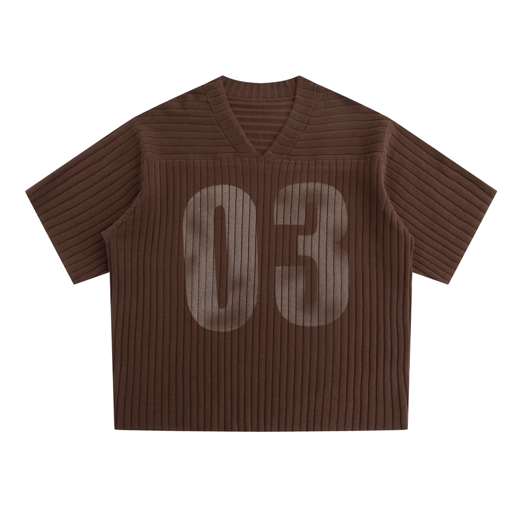 LIBERAFIT V Neck Ribbed Knit Short Sleeve Sweater