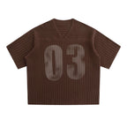 LIBERAFIT V Neck Ribbed Knit Short Sleeve Sweater