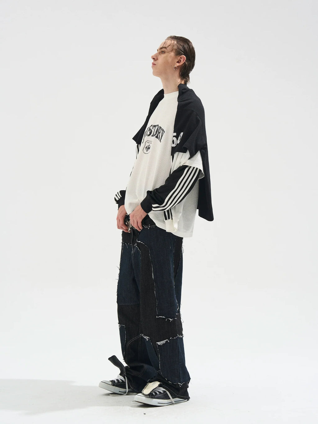 BLIND NO PLAN Layered Waffle and Jersey Long Sleeve Tee