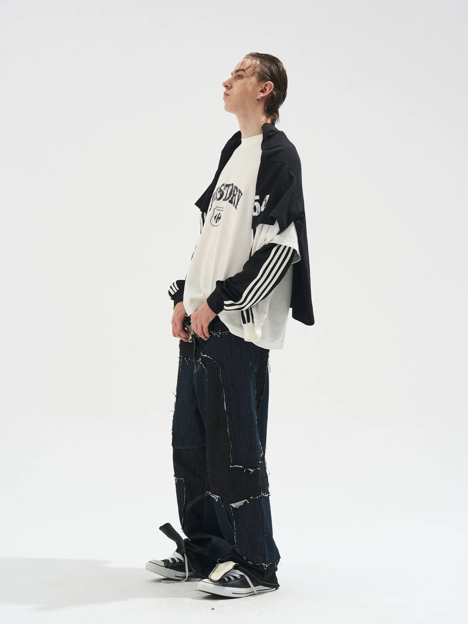 BLIND NO PLAN Layered Waffle and Jersey Long Sleeve Tee