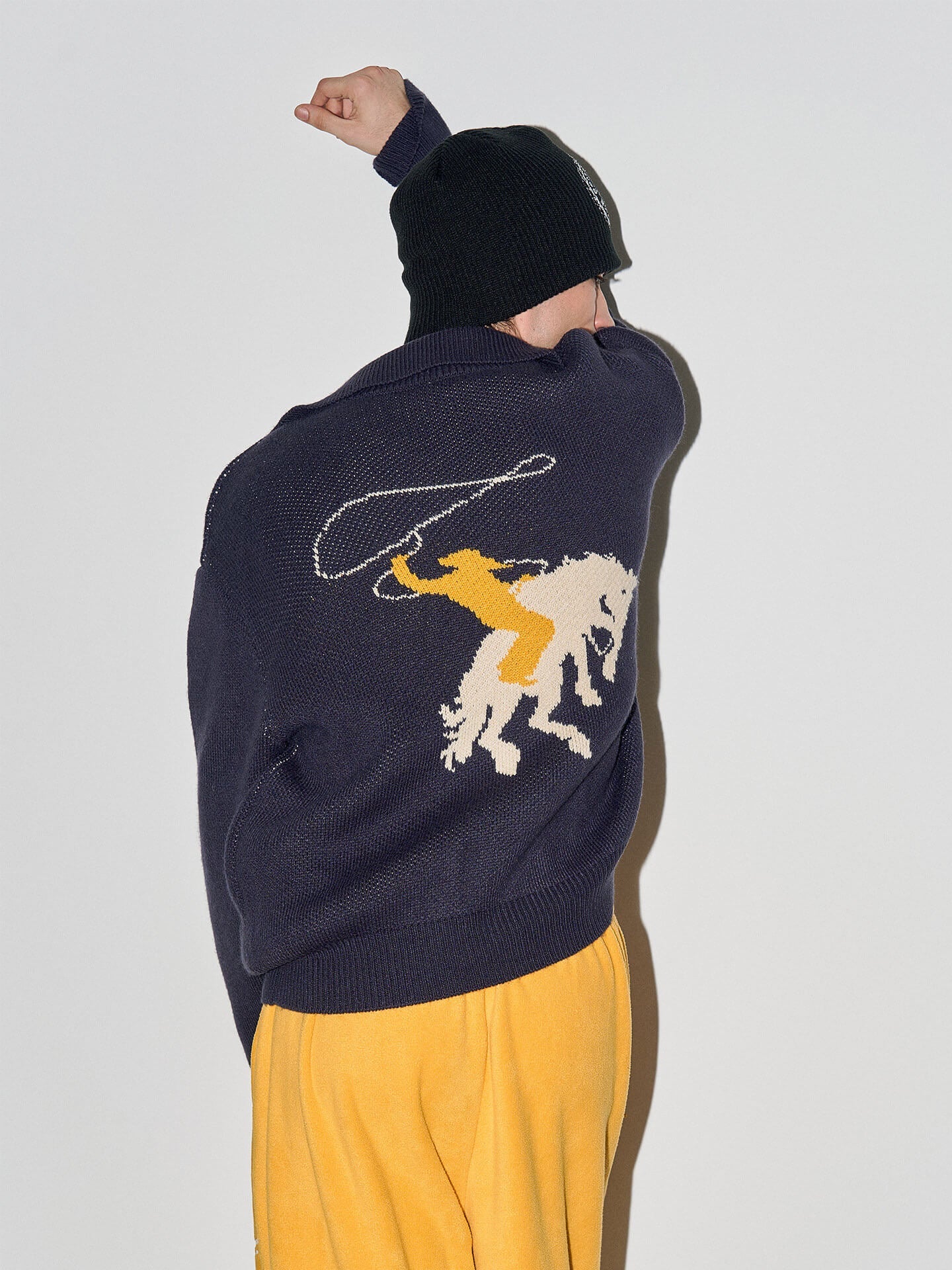 LIBERAFIT Cowboy Star Jacquard Zip Up Cowichan Cardigan
