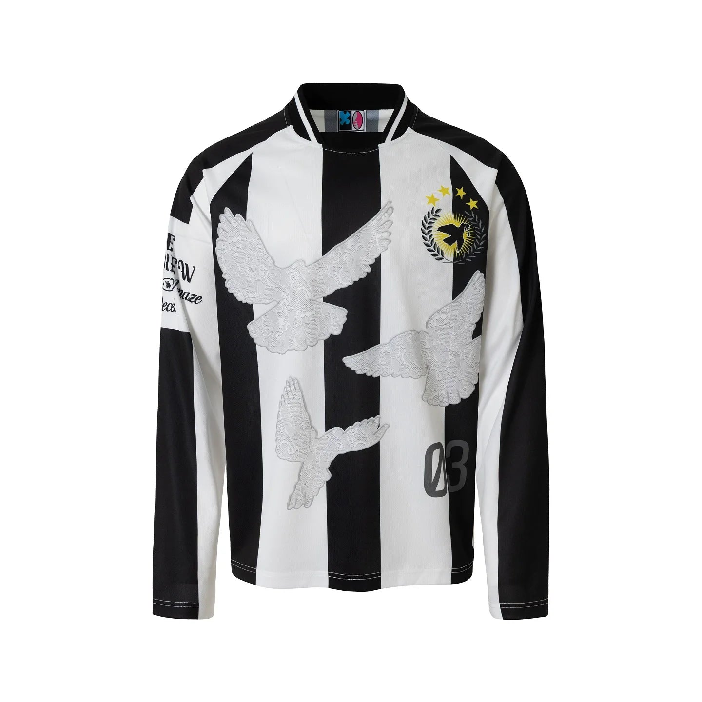 YADcrew Lace Peace Dove Striped Long Sleeve Soccer Jersey