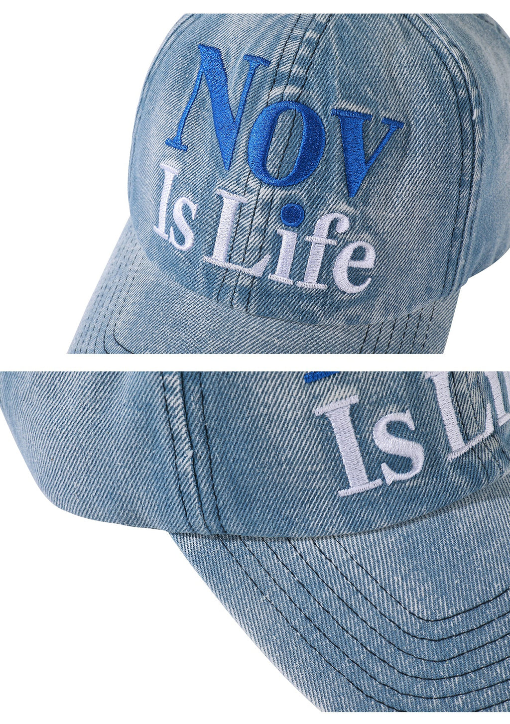 NOVACAM Washed Denim Nov Is Life Logo Embroidered Dad Hat