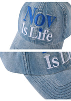 NOVACAM Washed Denim Nov Is Life Logo Embroidered Dad Hat