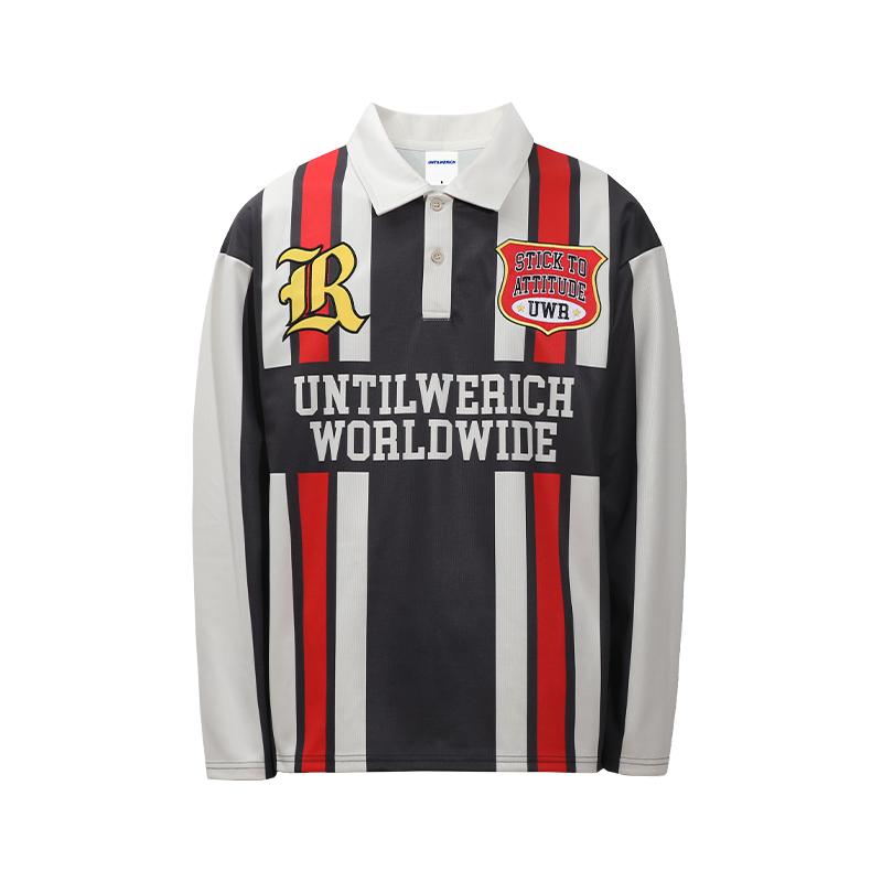 UNTILWERICH Contrast Stitch Long Sleeve Polo Jersey