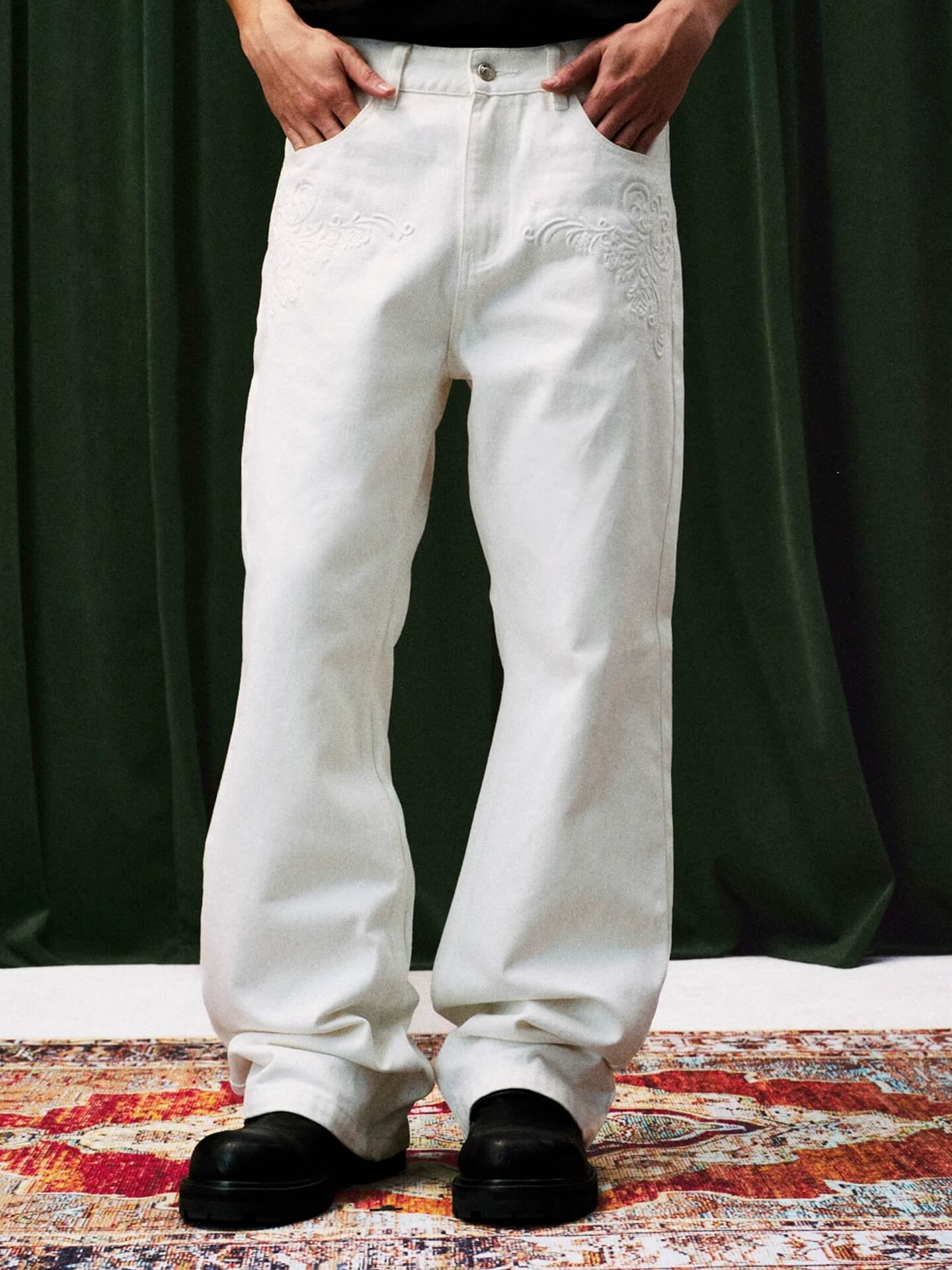 YADcrew 3D Embossed White Distressed Jeans