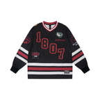 1807 Print Patch V Neck Mesh Long Sleeve Hockey Jersey
