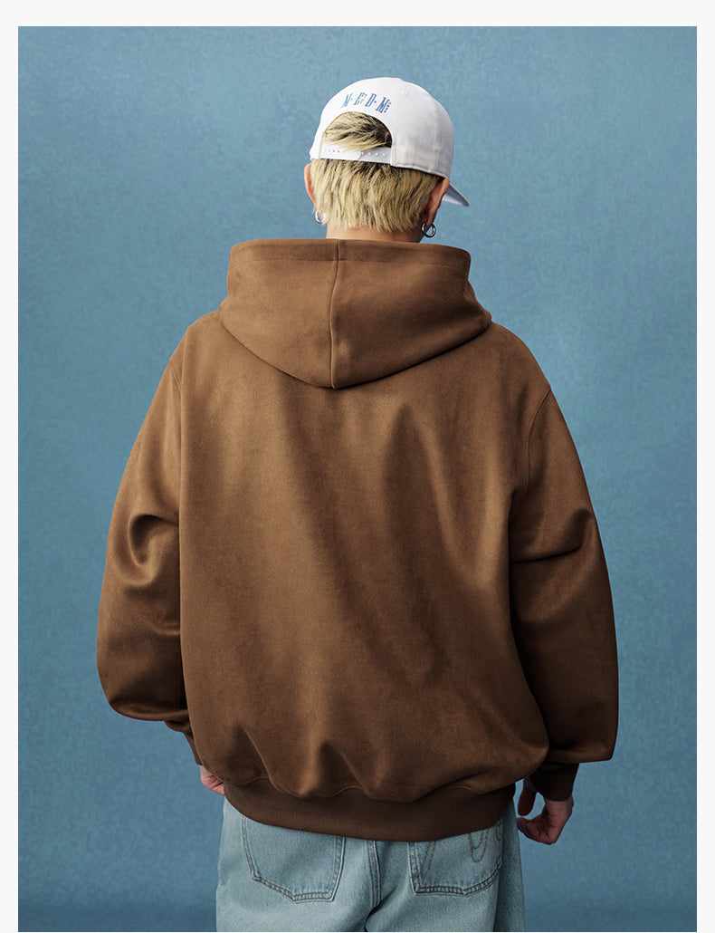 MEDM Suede Logo Patch Zip-Up Hoodie