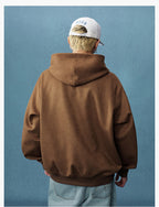 MEDM Suede Logo Patch Zip-Up Hoodie
