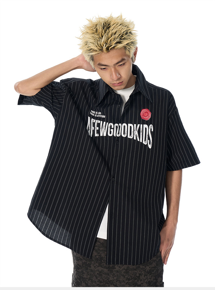AFGK Striped Logo Print Short Sleeve Shirt