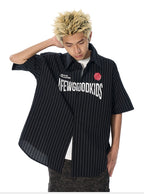 AFGK Striped Logo Print Short Sleeve Shirt