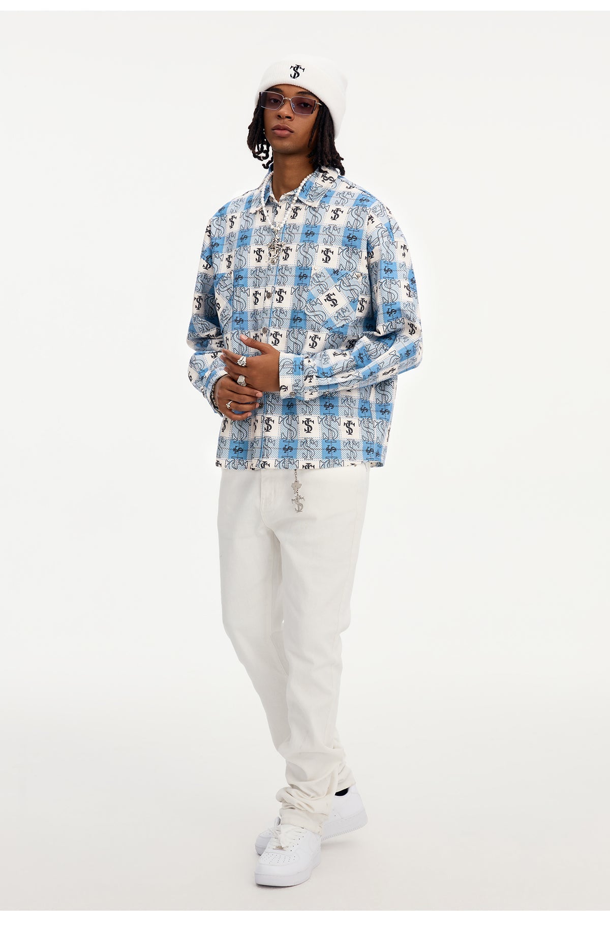 Small Town Kid Cross Logo Original Plaid Full-Print Long Sleeve Shirt