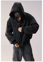 Remedy Embroidered Washed Hooded Bomber Jacket