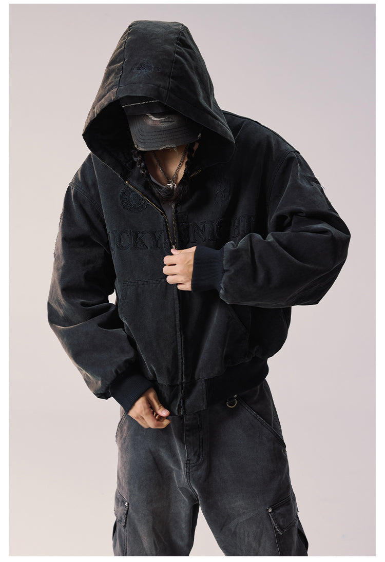 Remedy Embroidered Washed Hooded Bomber Jacket
