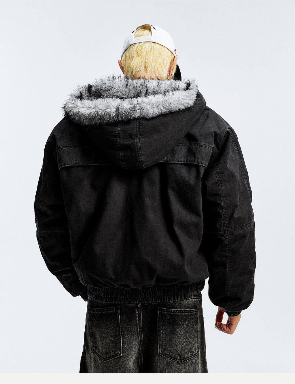 MEDM Fur Lined Washed Work Hooded Jacket