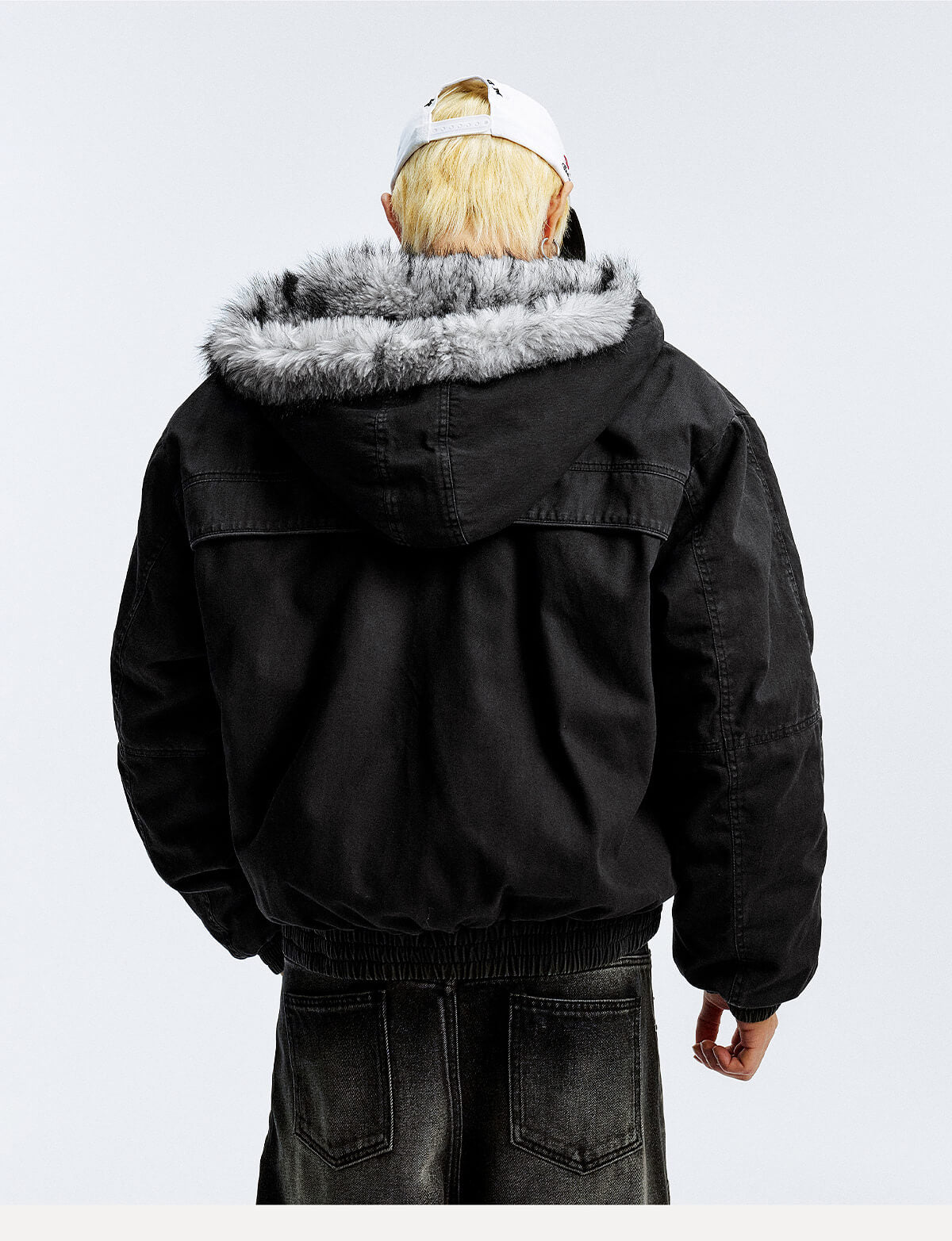 MEDM Fur Lined Washed Work Hooded Jacket