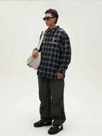 VOTE Navy Plaid Embroidery Long Sleeved Shirt