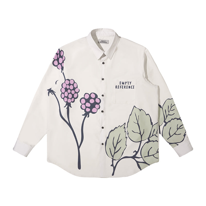 EMPTY REFERENCE Grape Leaf Fruit Print Long Sleeve Shirt