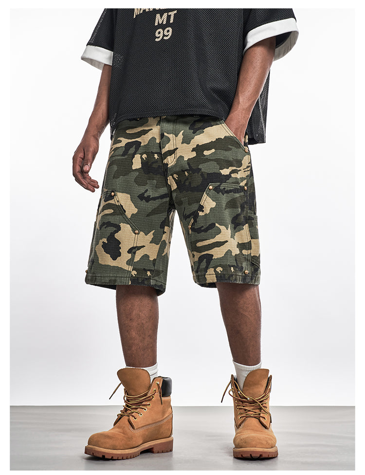 F3F Select Ripstop Double Knee Camouflage Studs Work Shorts