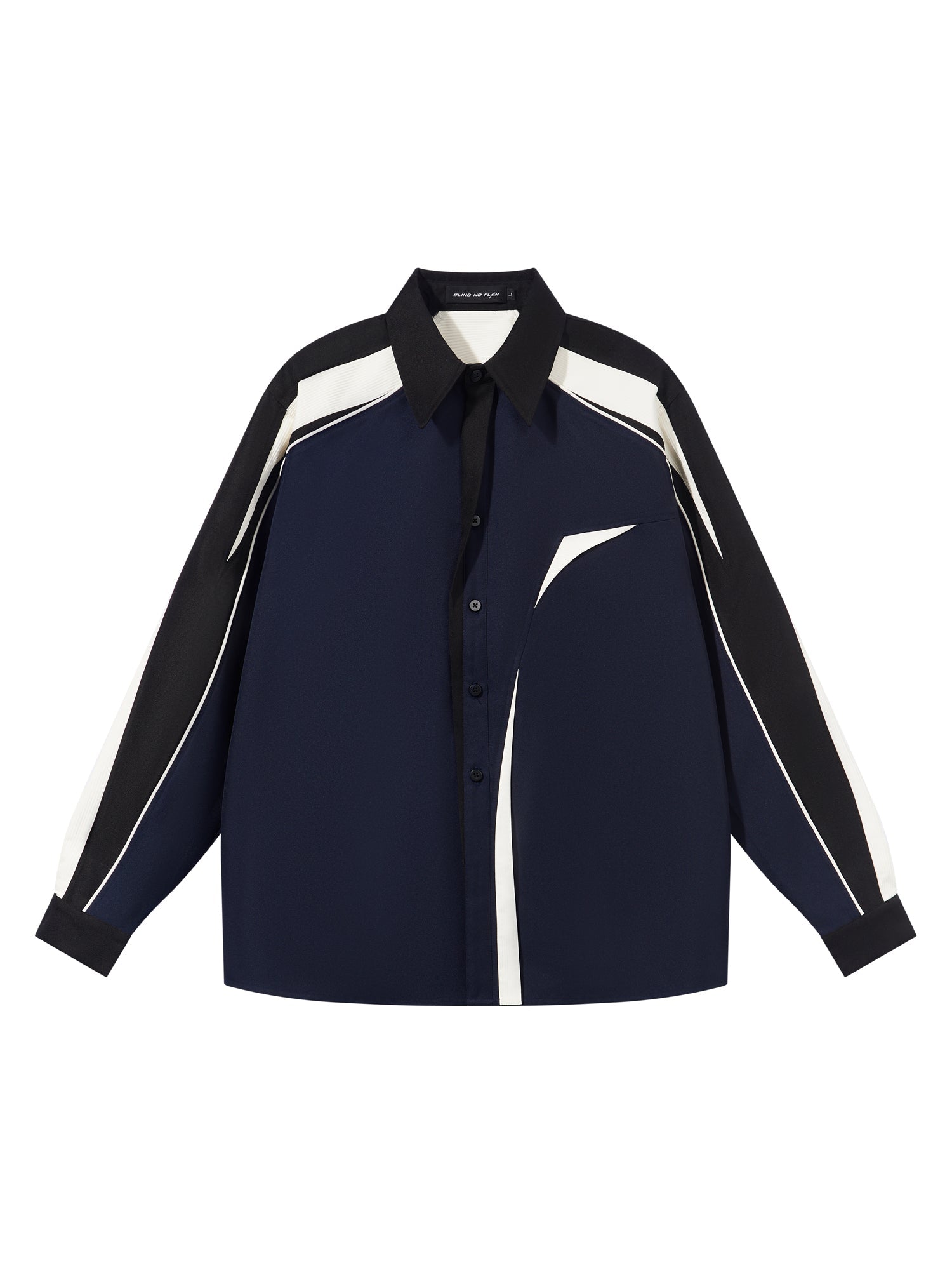 BLIND NO PLAN Asymmetric Colorblocking Long Sleeve Shirt