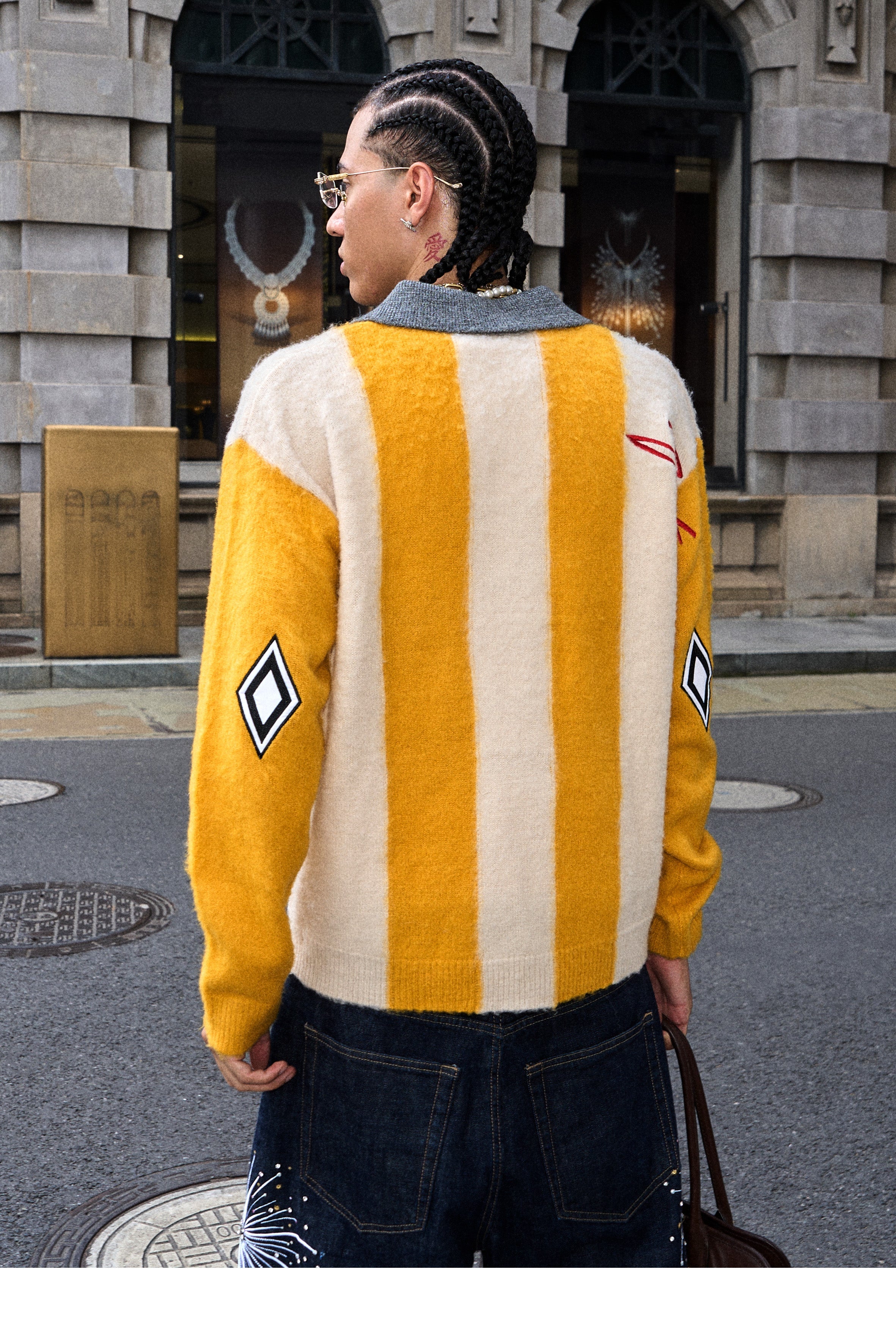 STEEPC Vertical Stripe Brushed Knit Polo Sweater