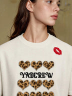 YADcrew Leopard Heart Patch Kiss Mark Tee